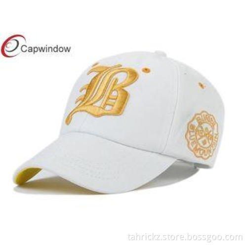 Gold 3D Embroidery Cotton Baseball Caps With Stone Washed F